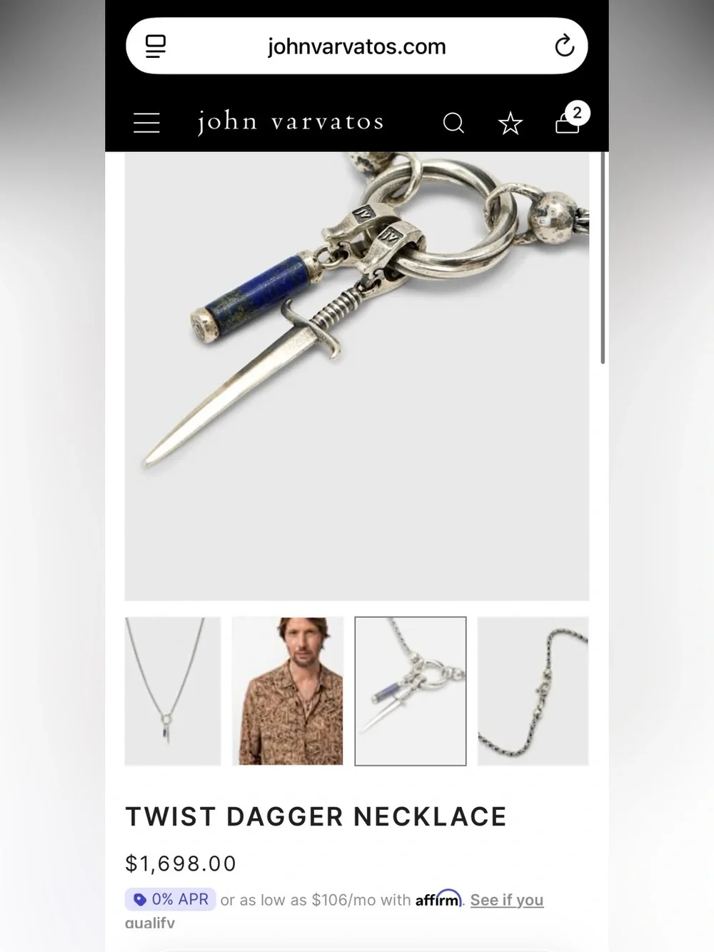 John Varvatos TWIST DAGGER NECKLACE